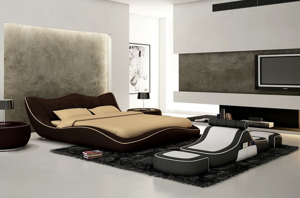 Lit design en cuir de luxe bologna, avec sommier à lattes, marron, 180x200  - Mobilier Privé