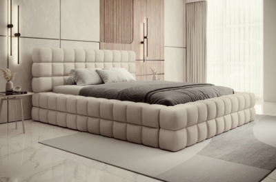 lit double avec coffre dilan velours de qualité luxe capitonné, beige, 140x200