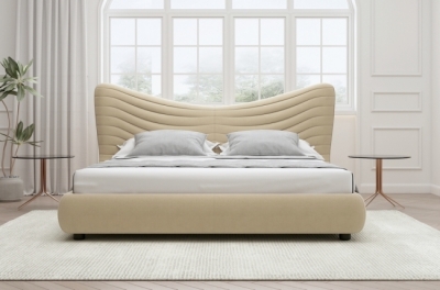lit design en velours de luxe noah, avec sommier à lattes offert, beige, 140x200