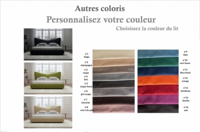 lit design en velours de luxe noah, avec sommier à lattes offert, couleur personnalisée, 180x200