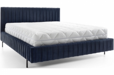 lit double en tissu velours de qualité luxe, placido, bleu foncé, 160x200