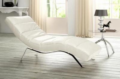 chaise longue réglable multipositions, en cuir de luxe italien, sweet, blanc cassé