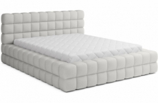 lit double avec coffre dilan en tissu bouclettes de qualité luxe capitonné, blanc, 160x200