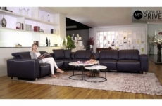 canapé angle sur mesure personnalisé, relax cuir epais buffle ital luxe 2 relax élec, sans bar, monte carlo noir angle gauche 2poufs, total 4478 €, surpiqure gris clair