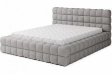 lit double avec coffre en tissu bouclettes de qualité luxe capitonné, gris, 140x200