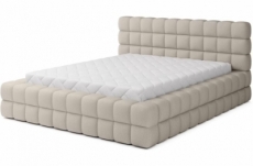 lit double avec coffre en tissu bouclettes de qualité luxe capitonné, beige, 140x200
