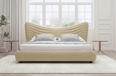 lit design en velours de luxe noah, avec sommier à lattes offert, beige, 180x200