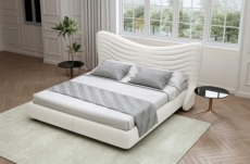 lit design en cuir de luxe adam, avec sommier à lattes offert, blanc, 140x200
