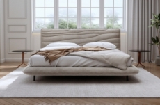 lit design en velours de luxe prestigio, avec sommier à lattes offert, beige, 140x200