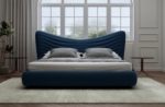 lit design en velours de luxe noah, avec sommier à lattes offert, bleu foncé, 140x200