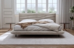 lit design en velours de luxe prestigio, avec sommier à lattes offert, beige, 140x200