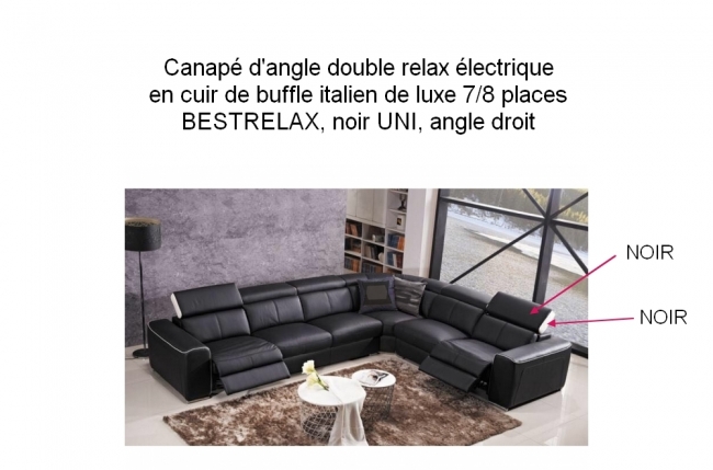 solde de paiement de la commande : canapé d'angle double relax électrique en cuir de buffle italien de luxe 7/8 places bestrelax, personnalisé en noir uni, angle droit, total de la commande: 3458 euros