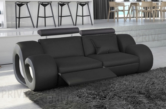 canapé 2 places en cuir supérieur luxe haut de gamme italien monrelax, noir et gris