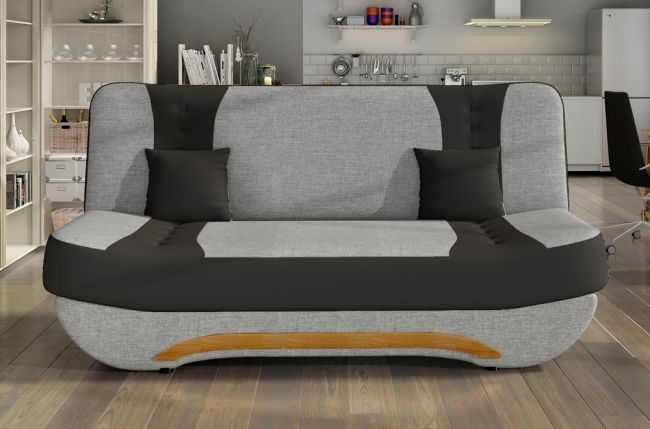 canapé 3 places convertible et espace de rangement - tissu gris et simili noir - en tissu de qualité, ewin