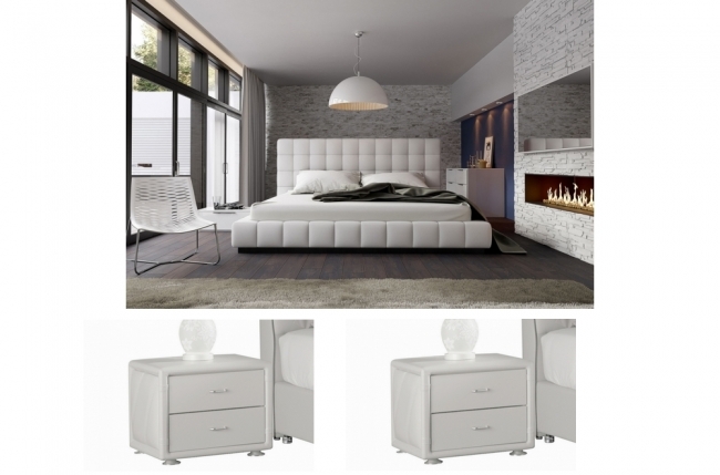 1er paiement commande: lit design en cuir italien de luxe silver, blanc, 180x200, 2 chevets de belle qualité sandy, blanc, 6x sans frais, total 2036 euros