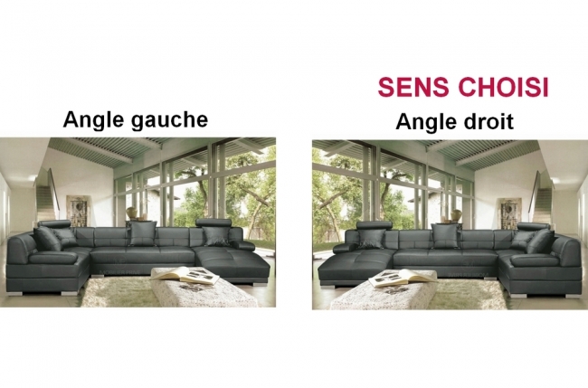 canapé d'angle los angeles en cuir haut de gamme italien vachette vénésetti tout cuir prestige luxe (tour de caisse en cuir) gris foncé n°628 inverse de la photo - vénésetti, de intérieur et design