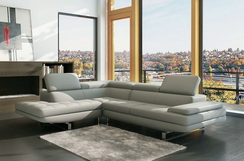 Canapé d'angle beauty en cuir haut de gamme italien vachette vénésetti cuir  prestige luxe gris clair, angle gauche - vénésetti - Mobilier Privé
